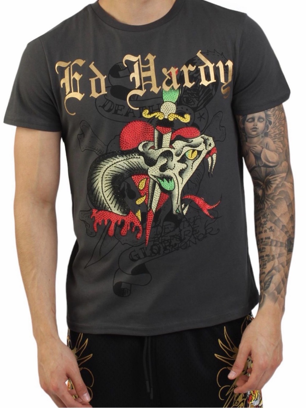 Ed Hardy Black Snake & Dagger Graphic Tee